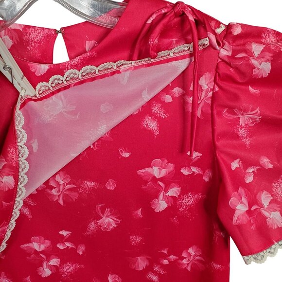 Vintage Sears Size 10 Dress Floral Lace Trim Shoulder Ribbon Floral Pattern Pink - Picture 11 of 13
